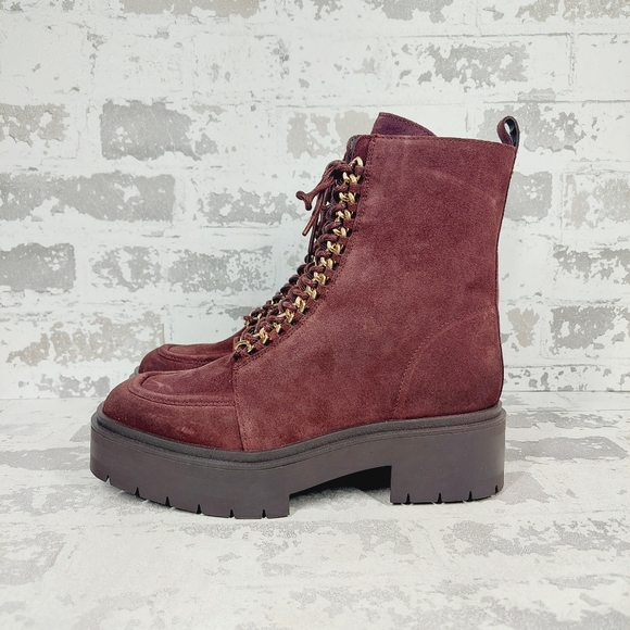 New Sam Edelman Lovrin Lace-Up Chain Combat Boots in Spiced Pecan i1008 - Picture 1 of 12